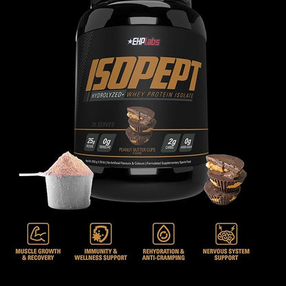 IsoPept Hydrolyzed Whey Protein Powder by EHPlabs - 100% Whey Protein Isolate & Hydrolysate, 27g of Protein, Non-GMO, Gluten Free, Fast Absorbing, Easy Digesting, 27 Serves (Peanut Butter Cups)