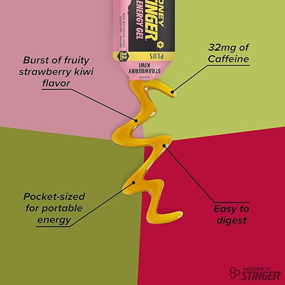 Honey Stinger Organic Strawberry Kiwi Energy Gel | Caffeinated & Gluten Free | For Exercise, Running and Performance | Sports Nutrition for Home & Gym, Pre and Mid Workout | 12 Pack, 13.2 Ounce