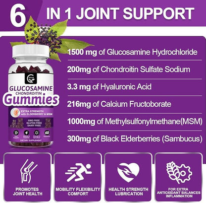 Glucosamine Chondroitin Gummies with MSM & Elderberry Extra Strength - Joint Support, Antioxidant Immune Support Supplement for Adults, Men & Women - 60 Chondroitin Gummies (2 Pack)
