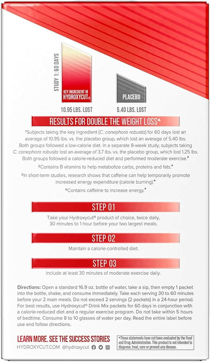 Hydroxycut Drink Mix, Lemonade - 21 Travel-Size Packets - Zero Calories or Sugar - Boost Metabolism, Burn Calories, Increase Energy - For Women & Men