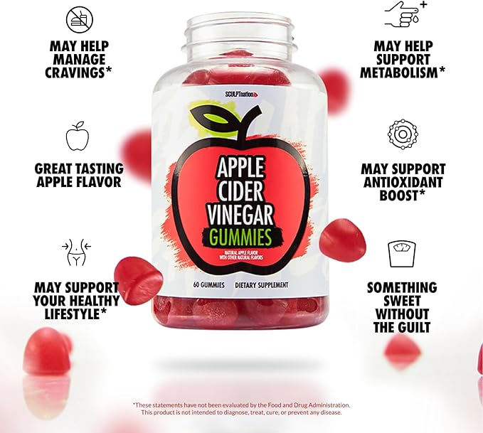 Sculpt Nation by V Shred Apple Cider Vinegar Gummies - Healthy Superfood Snack, Metabolism and Digestion Support - 60 ACV Keto Gummies