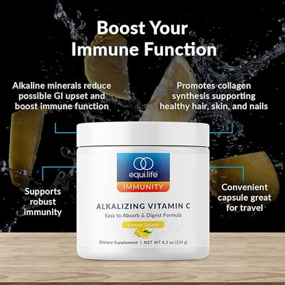 Equilife - Alkalizing Vitamin C, Immune Support Supplement, Potassium Magnesium Supplement, Rich in Calcium, May Help Boost Energy, Promotes Natural Moisture in Skin, Powdered,Easy-to-Use (8.3 oz)