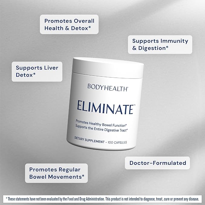 BodyHealth Intestinal Cleanse - Eliminate, Colon Cleanser Detox, Gentle Laxative Pills and Bowel Flush Constipation Relief for Adults, Body Cleanse for Colon Health and Clean Gut (100 Capsules)