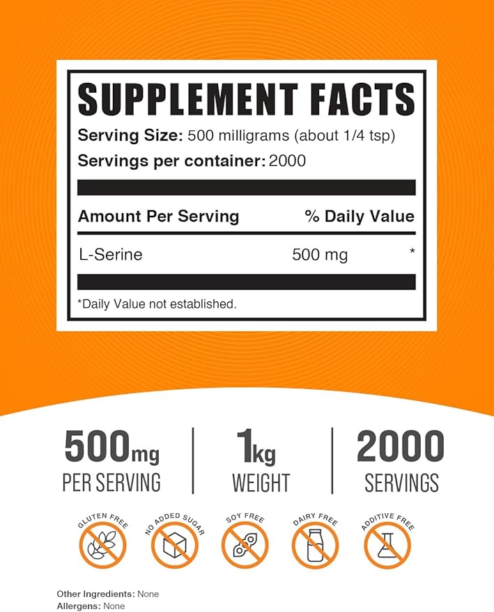BulkSupplements.com L-Serine Powder - Serine Supplement, L-Serine 500mg - Amino Acid Supplement for Immune Support - Gluten Free, 500mg per Serving, 1kg (2.2 lbs) (Pack of 1)