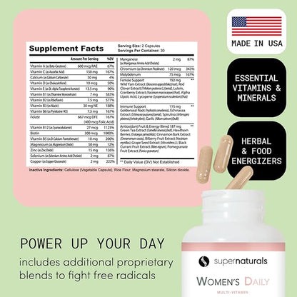 Super Naturals Health, Multivitamin for Women, Immune Defense Supplement Multivitamin Capsules, Vegan Supplements for Women - 60 Capsules