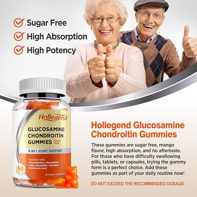 Glucosamine Chondroitin Gummies Sugar Free, Joint Support Gummies Supplements for Adults Men & Women, 1500mg Glucosamine Chewables with MSM Turmeric, 120 Count