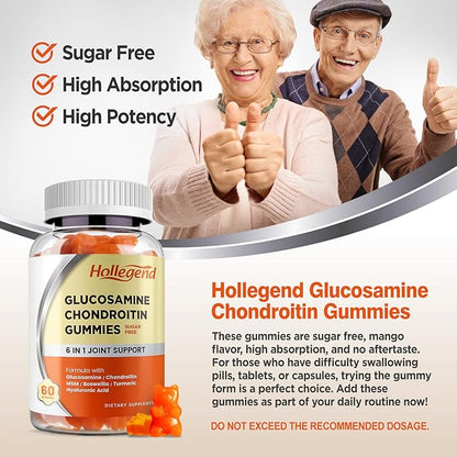 Glucosamine Chondroitin Gummies Sugar Free, Joint Support Gummies Supplements for Adults Men & Women, 1500mg Glucosamine Chewables with MSM Turmeric, 120 Count