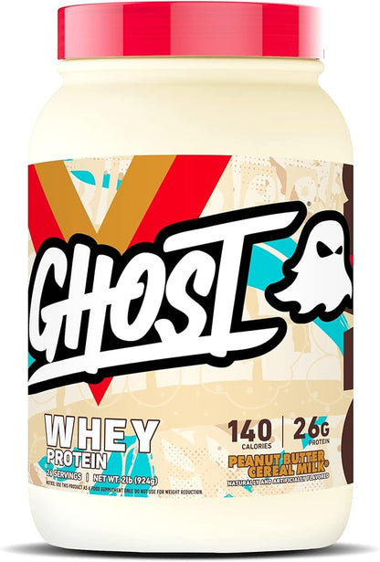 GHOST Whey Protein Powder, Peanut Butter Cereal Milk - 2LB Tub, 26G of Protein - Flavored Isolate, Concentrate & Hydrolyzed Whey Protein Blend - Post Workout Shakes - Soy & Gluten Free