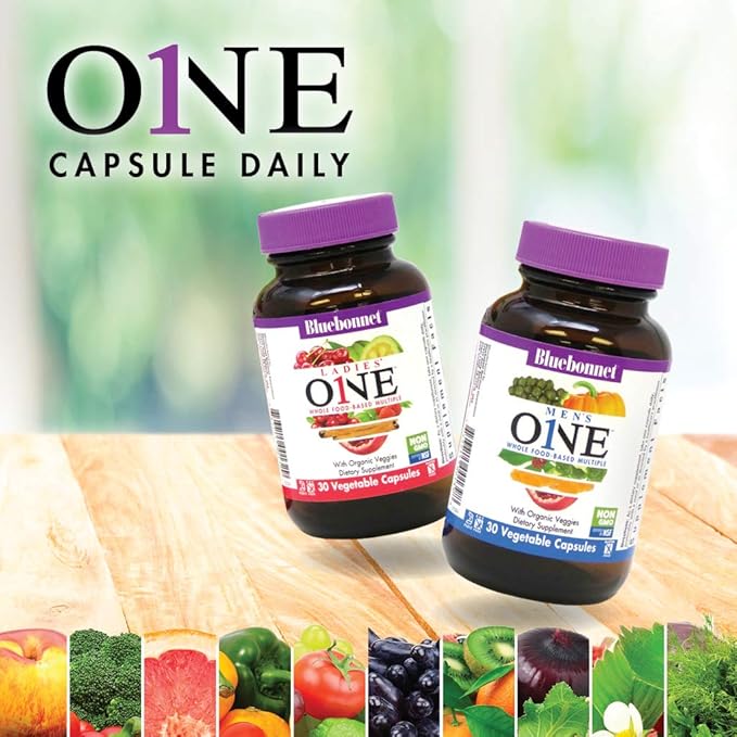 Bluebonnet Nutrition Men’s One Vegetable Capsule, Whole Food Multiple, K2, Organic, Energy, Vitality, Non-GMO, Gluten, Soy & Milk Free, Kosher, 3 Month Supply, 90 Count