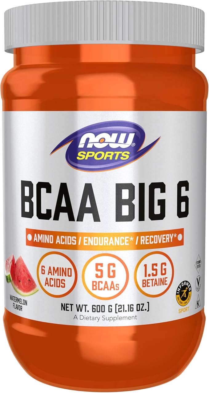 NOW Foods Sports Nutrition, BCAA (Branched Chain Amino Acids) Big 6, Watermelon Flavor, 600 Grams