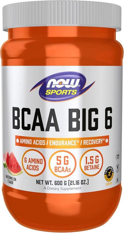 NOW Foods Sports Nutrition, BCAA (Branched Chain Amino Acids) Big 6, Watermelon Flavor, 600 Grams