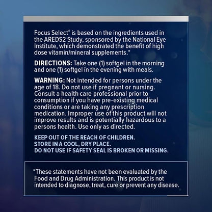 Focus Select AREDS2 Based Eye Vitamin-Mineral Supplement - AREDS2 Based Supplement for Eyes (60 ct. 30 Day Supply) - AREDS2 Based Low Zinc Formula - Eye Vision Supplement and Vitamin