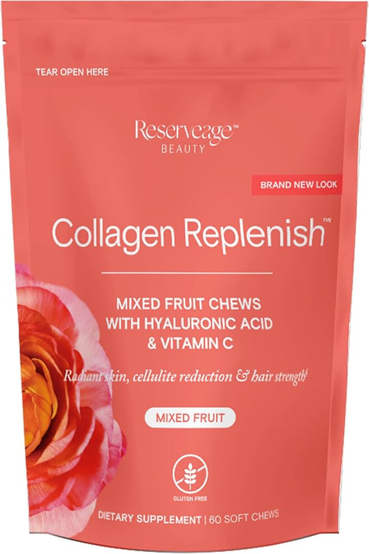 Reserveage Beauty, Collagen Replenish Chews, Supplement for Skin Care and Hair Growth, Supports Collagen and Elastin, Nail Care Supplement, 60 Soft Chews (20 Servings)