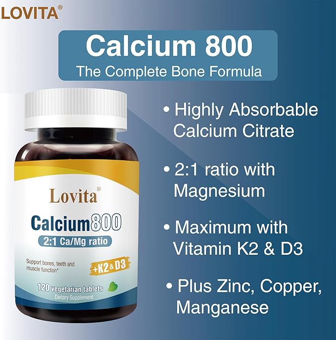 Calcium 800 mg | Highly Absorbable Bone Support with Magnesium, Vitamin D3 & K2 | Plus Zinc, Copper & Manganese | Vegan Supplement, 120 Tablets