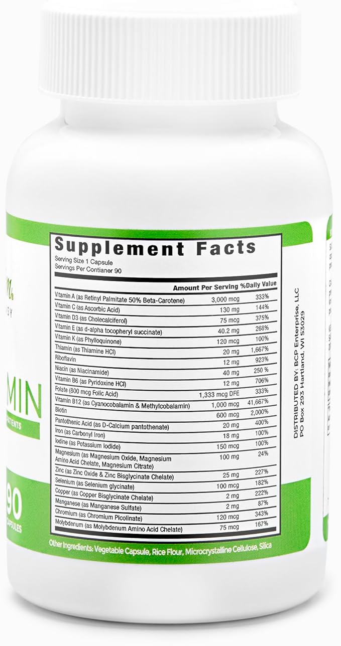 BariSlim Once Daily Bariatric Multivitamin Capsule - 18mg of Iron - Bariatric Vitamin & Supplement for Post Bariatric Surgery Including Gastric Bypass & Gastric Sleeve | 90 Day Supply