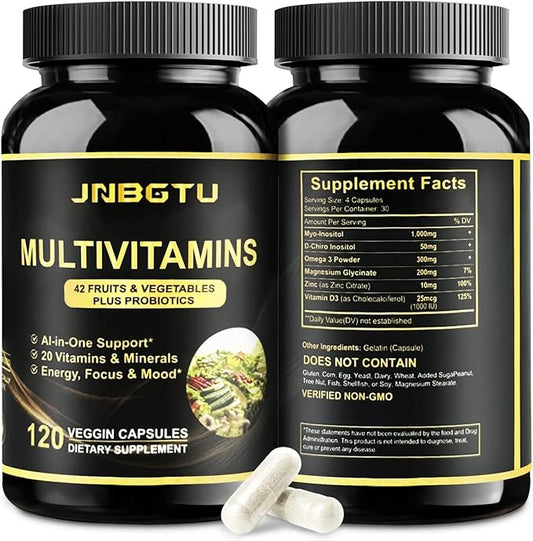 Myo-Inositol Supplement 1000mg, Magnesium Glycinate 200mg, D-Chiro Inositol 50mg, Omega-3 Powder 300mg, Zinc 10mg, Vitamin D3, Multivitamin/Multimineral Supplement. 120 Count