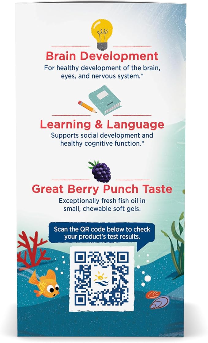 Nordic Naturals Children’s DHA Xtra, Berry Punch - 90 Mini Chewable Soft Gels for Kids - 636 mg Omega-3s EPA & DHA - Cognitive & Immune Function, Learning, Social Development - Non-GMO - 30 Servings