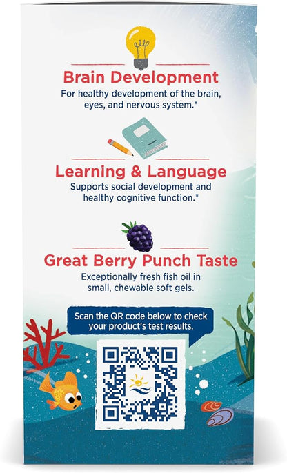 Nordic Naturals Children’s DHA Xtra, Berry Punch - 90 Mini Chewable Soft Gels for Kids - 636 mg Omega-3s EPA & DHA - Cognitive & Immune Function, Learning, Social Development - Non-GMO - 30 Servings