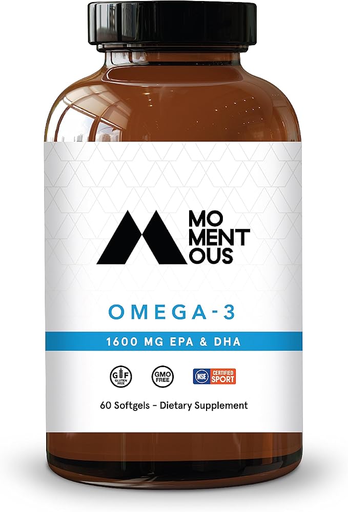 Momentous Omega 3 Fish Oil 1600mg - Daily Fish Oil Omega 3 Supplement for Women and Men with EPA & DHA - Supports Joint Health - NSF Certified, GMO-Free, Gluten Free, 30 Servings