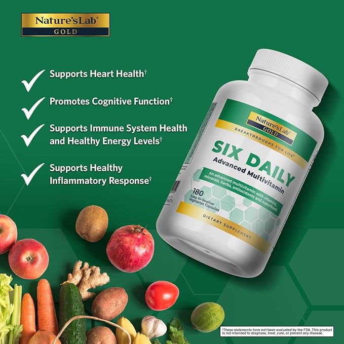 Nature's Lab Six Daily Advanced Multivitamin - Over 90 Nutrients, Minerals, Antioxidants, Herbs & Whole Foods - 180 Capsules (30 Day Supply)