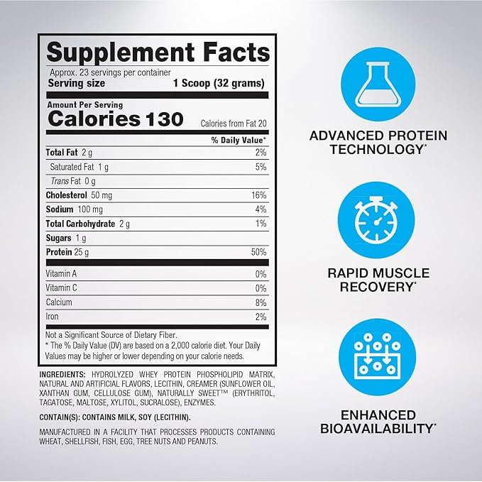 BPI Sports Hydro HD - 100% Hydrolyzed Whey Protein Powder - Muscle Growth, Recovery, 25g of Protein, Low Carb, Low Sugar, Fast Absorbing (23 Servings, Vanilla Ice Cream)