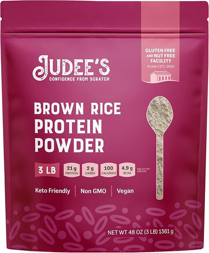 Judee’s Brown Rice Protein Powder (80% Protein) 3 lb - 100% Non-GMO and Sprouted - Dairy-Free and Keto-Friendly - Gluten-Free and Soy-Free - Plant-Based Protein