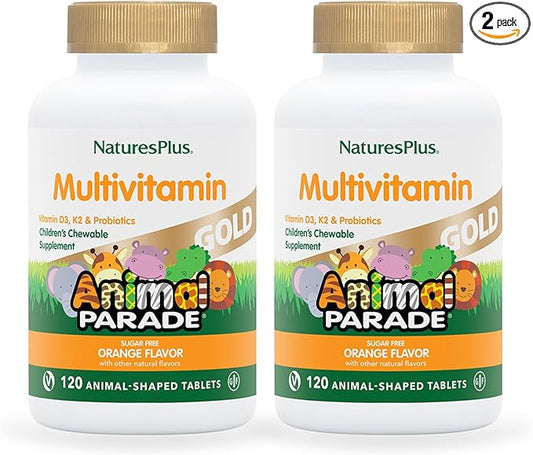 Natures Plus Animal Parade Gold Children's Multivitamin - Orange Flavor - 120 Chewable Tablets, Pack of 2 - Gluten Free - 120 Total Servings