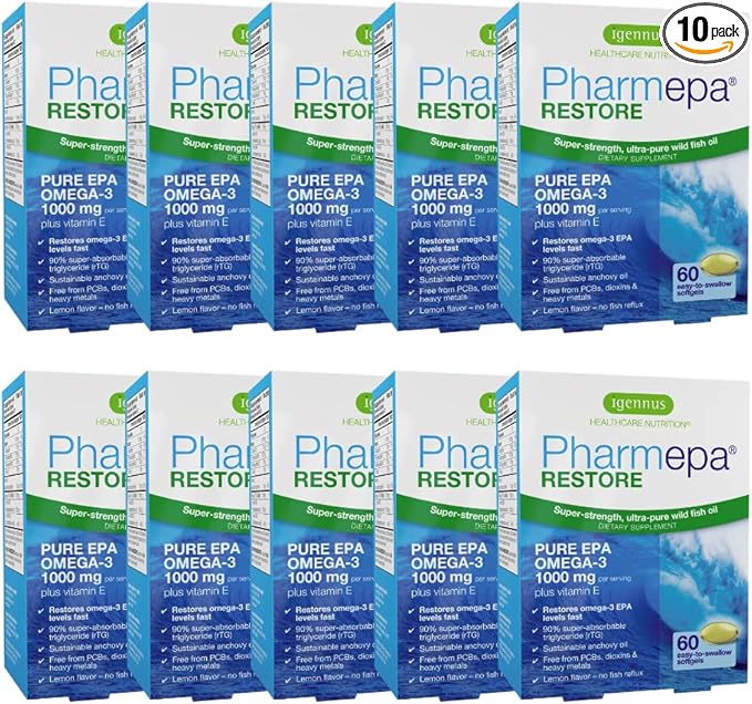 Pharmepa Restore, 1000mg Pure EPA Fish Oil, High Absorption rTG Omega-3, Triple Strength, Wild & Sustainable, Lemon Flavor, 10-Months Supply, Pack of 10