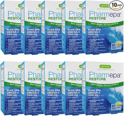Pharmepa Restore, 1000mg Pure EPA Fish Oil, High Absorption rTG Omega-3, Triple Strength, Wild & Sustainable, Lemon Flavor, 10-Months Supply, Pack of 10