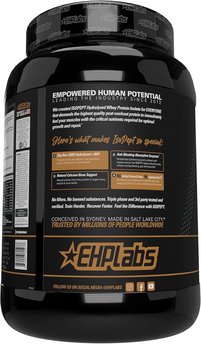 IsoPept Hydrolyzed Whey Protein Powder by EHPlabs - 100% Whey Protein Isolate & Hydrolysate, 27g of Protein, Non-GMO, Gluten Free, Fast Absorbing, Easy Digesting, 27 Serves (Peanut Butter Cups)