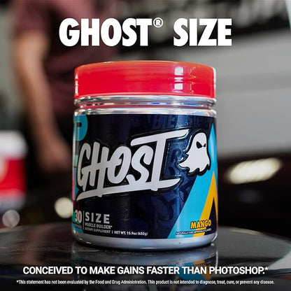 GHOST Size Muscle Builder Dietary Supplement - Mango, 30 Servings - Muscle Growth and Strength Building Supplements for Men & Women - Creatine, Betaine & Beta-Alanine - Free of Sugar & Gluten, Vegan