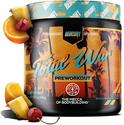 REDCON1 Total War Pre Workout Powder, Cali Splash - Fast Acting Caffeinated Preworkout for Men + Women with Beta Alanine - Contains Citrulline Malate for Increased Pump, Blood Flow (30 Servings)