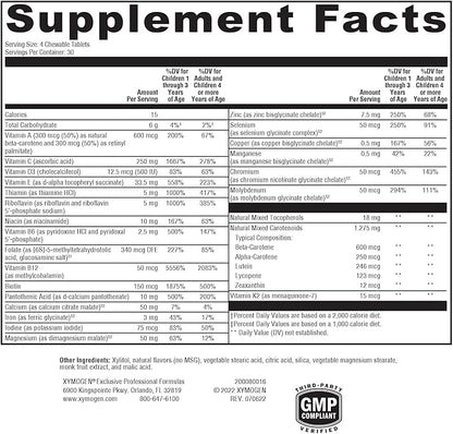 XYMOGEN Children's ActivNutrients Chewable - Mixed Berry Multivitamin for Kids - Multi Vitamin Multimineral for Wellness + Immune Support - Chelated Minerals + B Vitamins with Folate (120 Tablets)