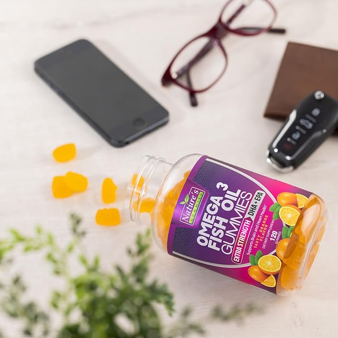 Omega Fish Oil Gummies - Delicious Orange Flavor Fish Oil Omega 3 Supplements with Heart Healthy EPA & DHA Fatty Acids for Heart, Joint & Brain Support - Omega 3 Fish Oil Gummy Vitamins - 120 Gummies
