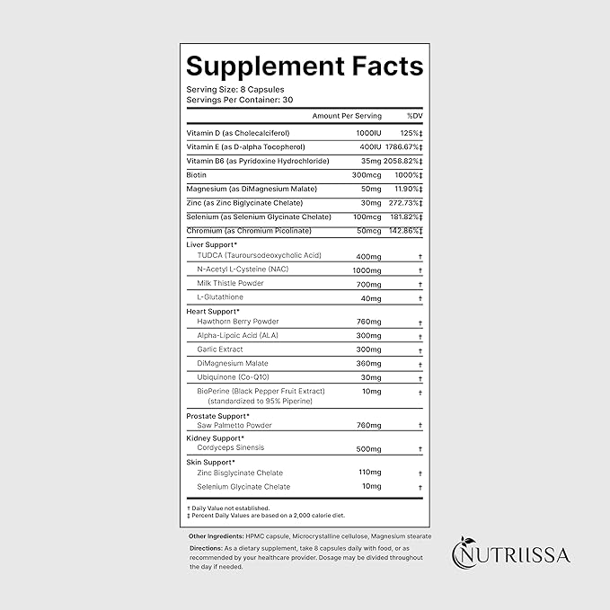 Nutriissa Cycle Support - Premium Kidney & Liver Detox - Organ Defense for Bodybuilders & Weightlifters - EPEB Certified for Purity & Potency - 400mg TUDCA & 1000mg NAC - Vegan, 240 Capsules