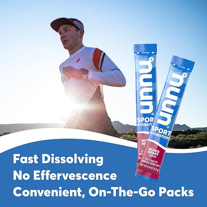 Nuun Sport Electrolyte Powder Packets - Mixed Berry Flavor | 5 Essential Electrolytes for Hydration | Easy Open Drink Mix with Magnesium | 1g Sugar | Non GMO, Vegan | 16 Single Serving Sticks