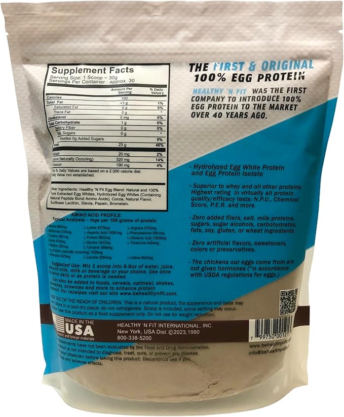 Healthy 'N Fit 100% Egg Protein -Chocolate 2lb, Lactose Free, Sugar Free, Naturally Sweetened