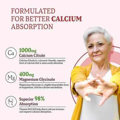 Calcium Gummies for Women Men, Calcium Magnesium Zinc with Vitamin D3 & K2, Calcium Magnesium Supplement for Bones Muscles and Joints, Grape Flavor - 120 Count