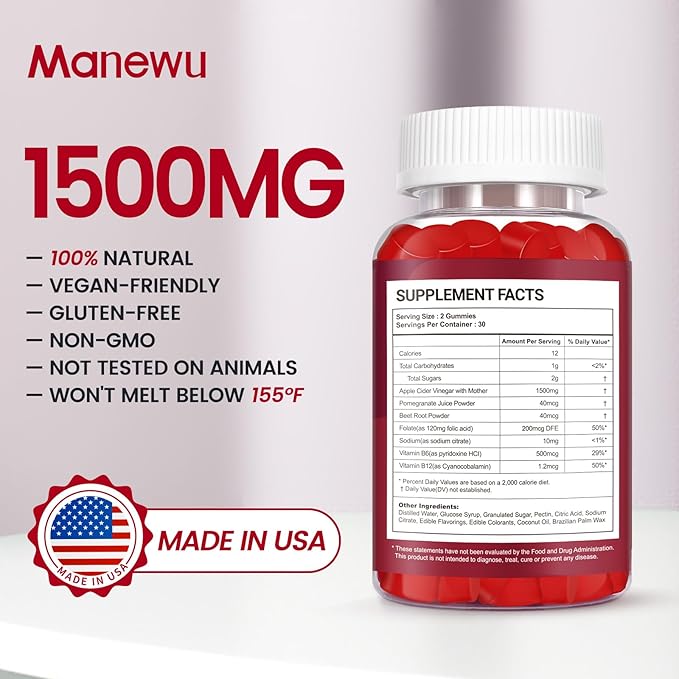 Keto ACV Gummies - 1500mg Apple Cider Vinegar with Mother - Vegan, Non-GMO,Organic Apple Cider Vinegar Gummies for Women Men, Detox & Cleanse, 5 Pack