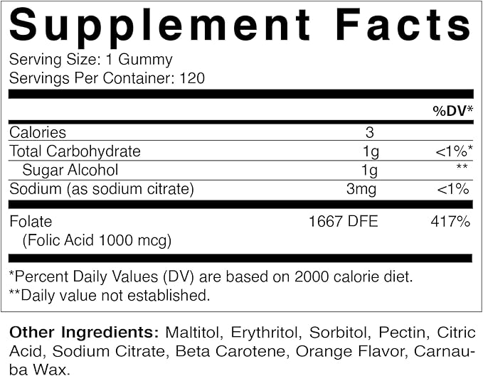 Vitamatic Folic Acid Gummies 1000 mcg (1 mg) - an Essential Prenatal Vitamins for Mom & Baby - Vitamin B9-120 Vegan Gummies (1)