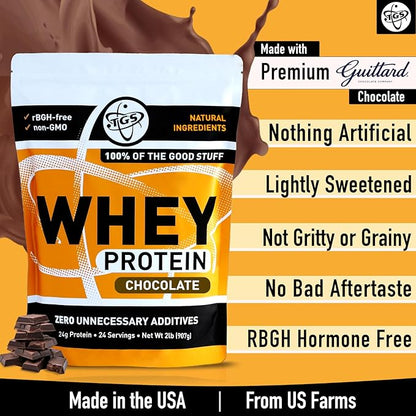 Whey Protein Powder Chocolate - 2lb - No Artificial Ingredients, Made in USA