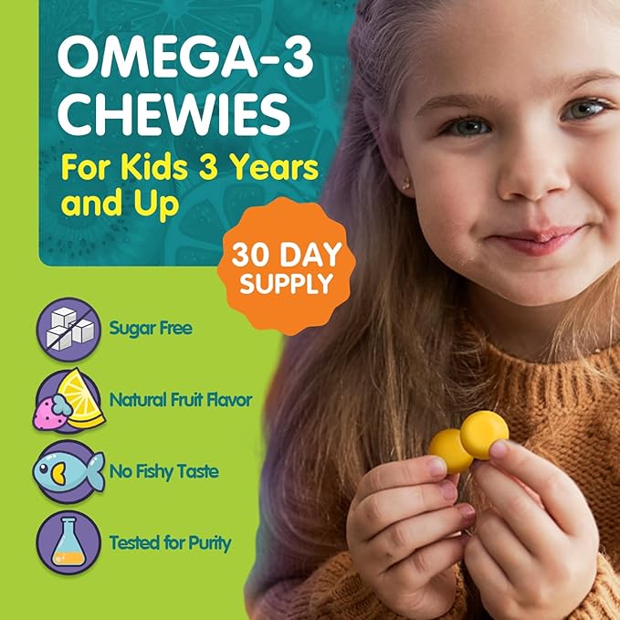 Omega 3 Gummies - Ultra-High DHA Chewable Gel Gummy - Omega 3 for Kids Supports Brain & Eye Health - Sugar-Free Natural Fruit Flavor - Kids Omega 3 Fish Oil Gummies (30 Count)