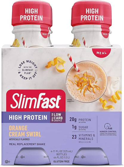SlimFast Advanced Nutrition High Protein Meal Replacement Shake, Orange Cream Swirl, 20g of Ready to Drink Protein, 11 Fl. Oz Bottle, 4 Count (Pack of 3) (Packaging May Vary)
