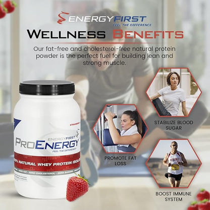 EnergyFirst Grass-Fed Strawberry Whey Protein Isolate (2lb) | High-Protein Shake for Meal Replacement & Recovery | Non-GMO, Gluten-Free, 37 Servings