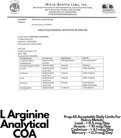 PRISTINE'S L Arginine Supplements for Men & Women - 1000mg Capsules 90 Day Supply Blood Flow & Pre Workout Amino Acid Support