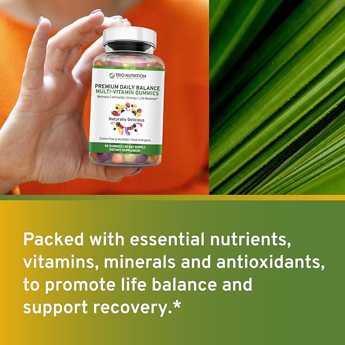 TRIO NUTRITION Premium Daily Balance Multivitamin Gummies for Men & Women| Essential Vitamins & Minerals for Immune Boost & Energy Support | No Major Food Allergens & Gluten Free| No High Fructose*