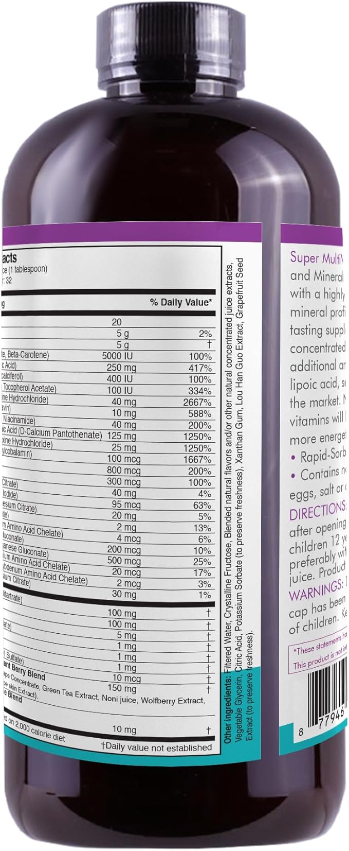 Liquid Super Multivitamin and Minerals - Premium Liquid Vitamins for Enhanced Absorption - Daily Liquid Multivitamin Supplement for Optimal Health and Wellness - 16 oz