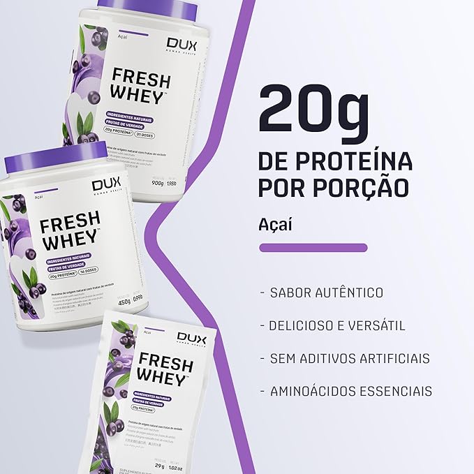 Fresh Whey Açaí - 20g of Protein per Serving - Amino Acids, Brazilian Fruits and Nuts, Pre and Post-Workout - 32oz