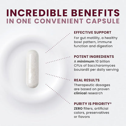 Saccharomyces 10B - Saccharomyces Boulardii, 10 Billion CFU Per Serving, Patented Strain: Lynside CNCM I-3799, Probiotic Capsules, Probiotics for Men and Women - 60 Count