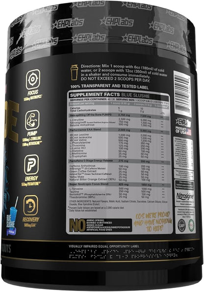 EHP Labs Pride Pre Workout Powder Energy Supplement - Sugar Free Preworkout for Men & Women, Energy Powder Boost Drink with BCAA - 280mg of Caffeine - Blue Slushie (40 Servings)